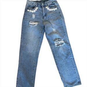 Stylish Blue Distressed Women's Jeans
